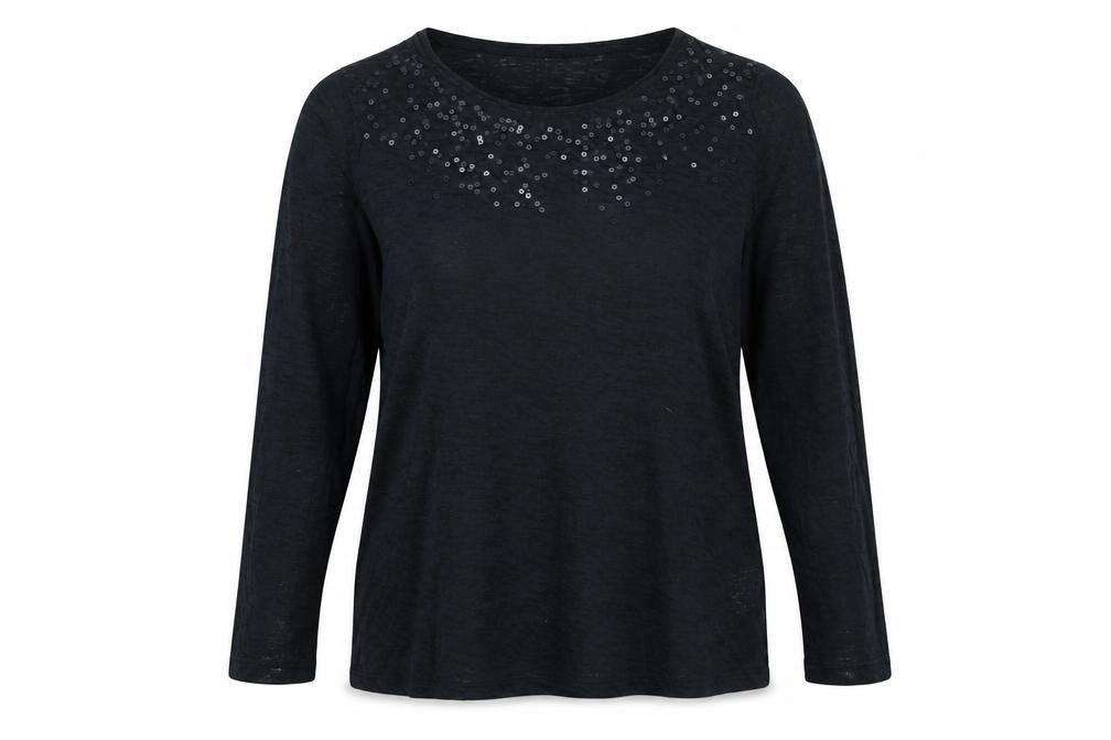 Golddigga Women's Black Sequin Long Sleeve T-Shirt Size 16
