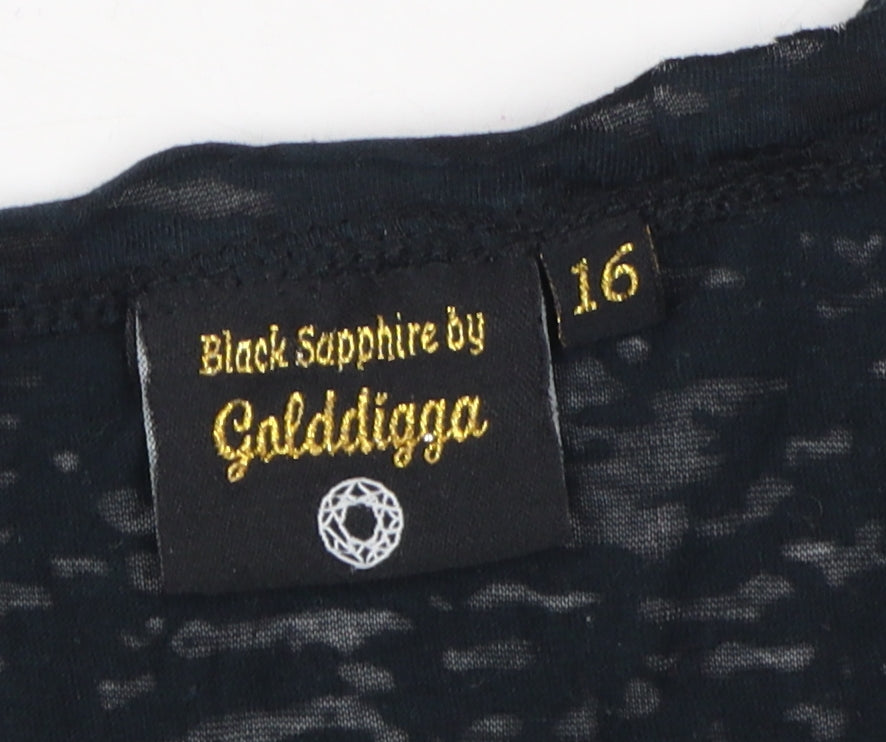 Golddigga Women's Black Sequin Long Sleeve T-Shirt Size 16