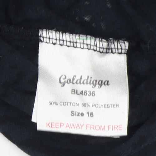 Golddigga Women's Black Sequin Long Sleeve T-Shirt Size 16