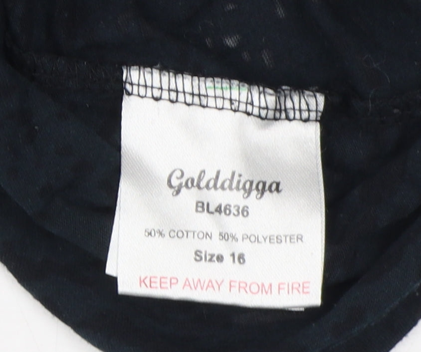 Golddigga Women's Black Sequin Long Sleeve T-Shirt Size 16