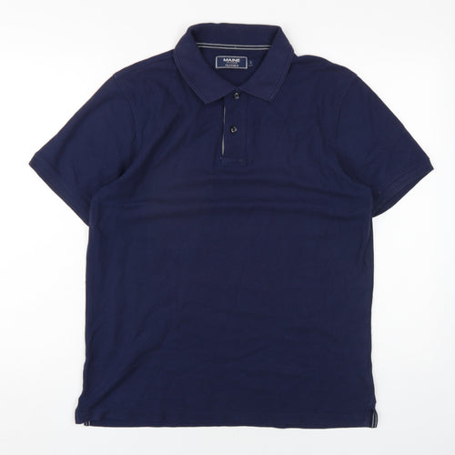 Maine Men's Blue Cotton Polo Shirt, Size S, Short Sleeve