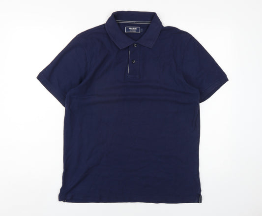 Maine Men's Blue Cotton Polo Shirt, Size S, Short Sleeve