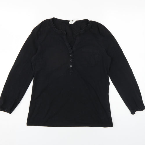 DeFacto Women's Black Cotton Henley Blouse L