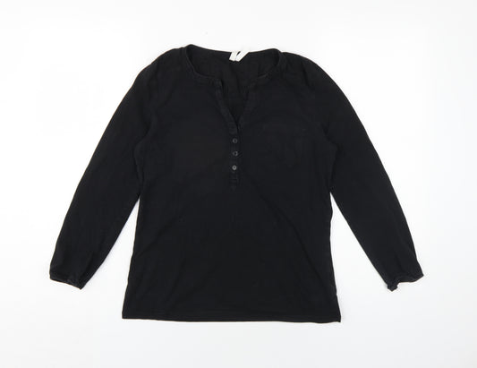 DeFacto Women's Black Cotton Henley Blouse L