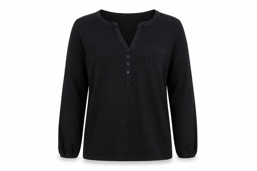 Front view of DeFacto Women's Black Cotton Henley Blouse L