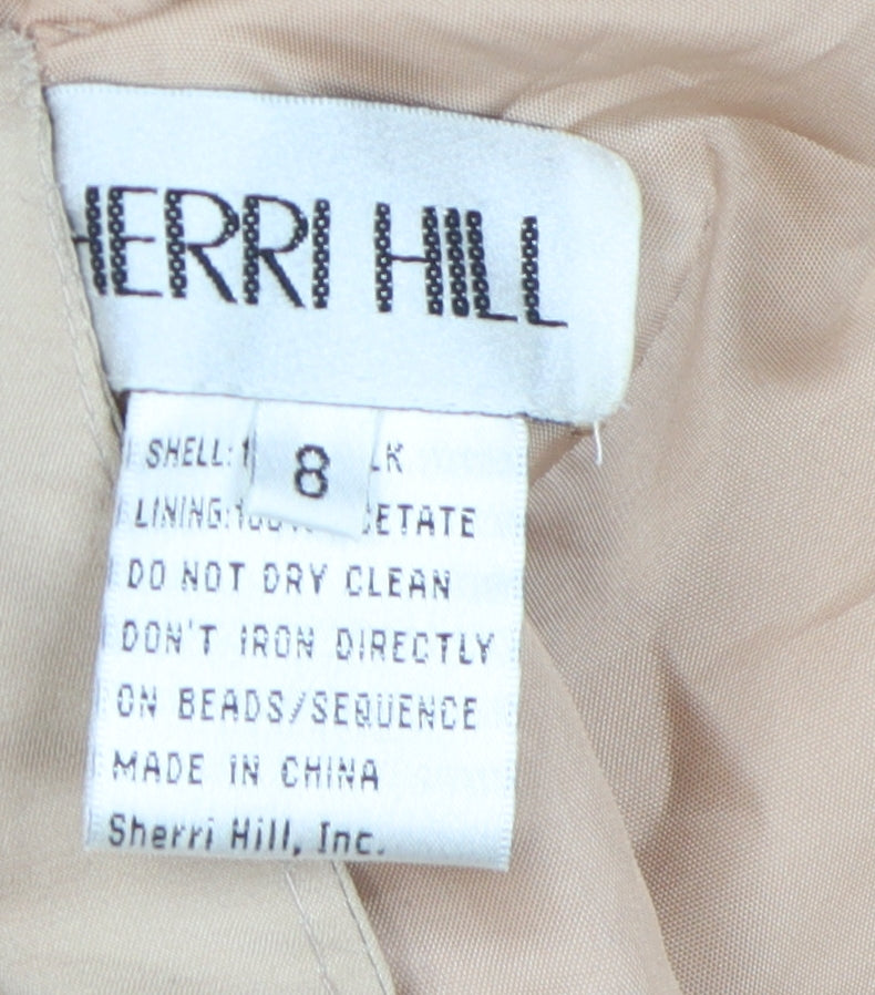 Sherri Hill Women's Beige Silk Long Mermaid Gown