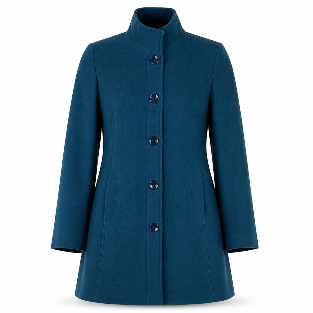 Front view of Eastex Women's Blue Wool Blend Mid-Length Coat