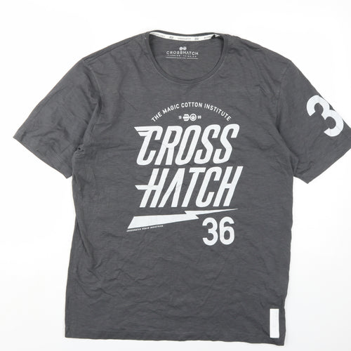 Crosshatch Men's Grey Graphic Print Cotton T-Shirt XL