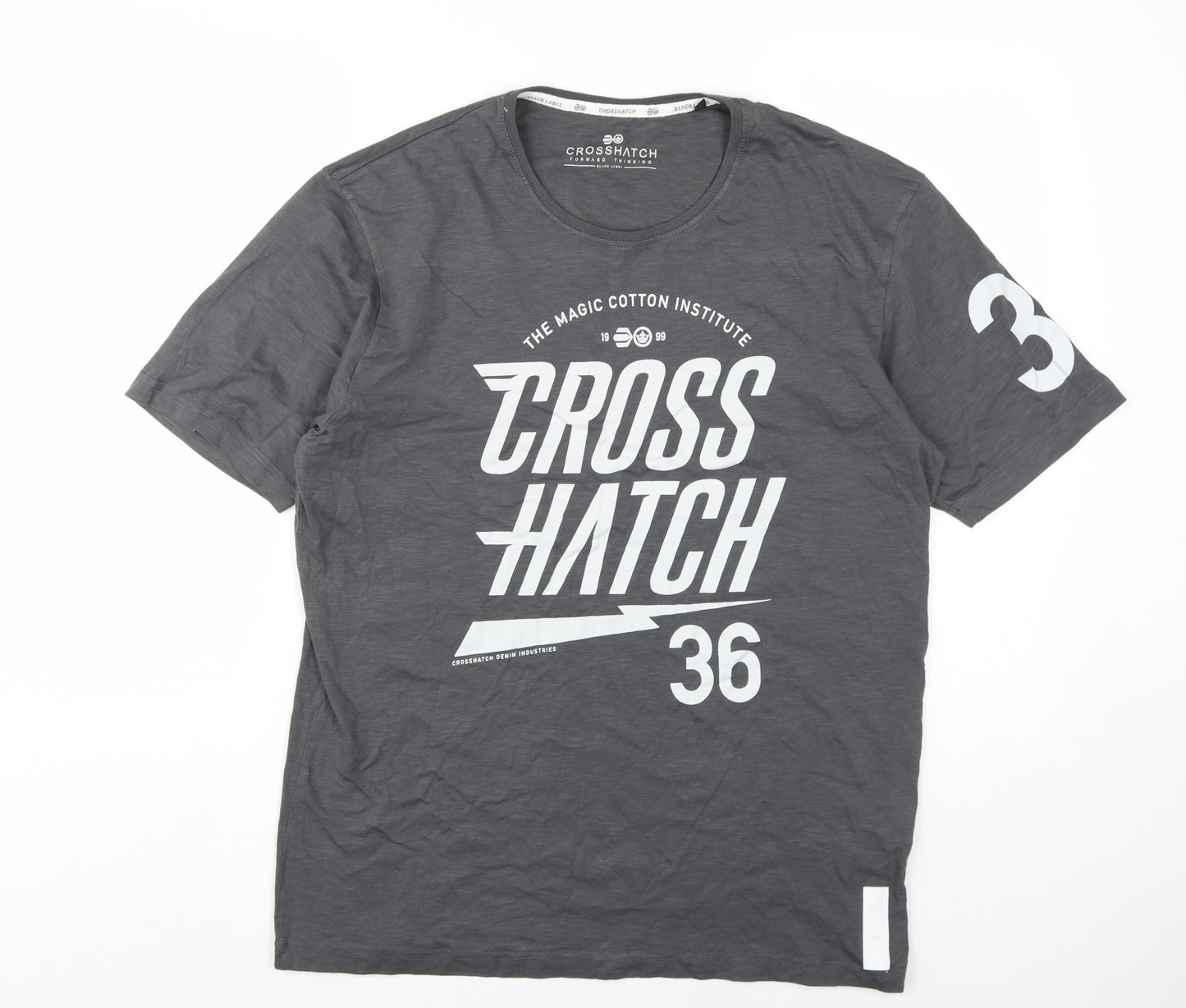 Crosshatch Men's Grey Graphic Print Cotton T-Shirt XL