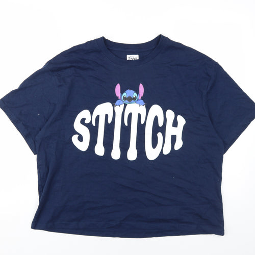 Disney Women Blue Cotton Stitch T-Shirt Size M