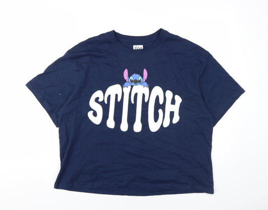 Disney Women Blue Cotton Stitch T-Shirt Size M