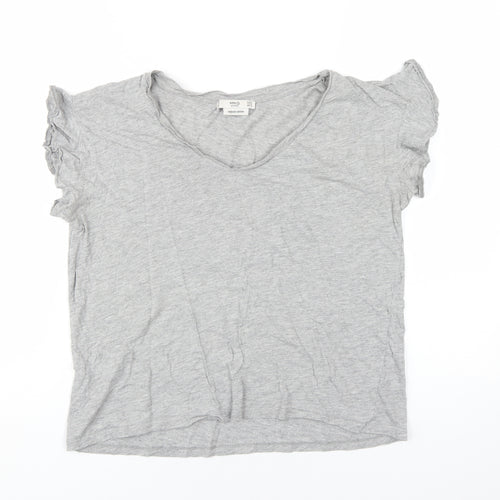 MNG Women's Grey Basic V-Neck T-Shirt, Size 12
