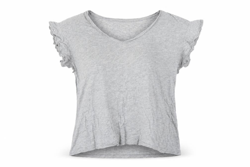 Mango Women's Grey Basic V-Neck T-Shirt, Size 12