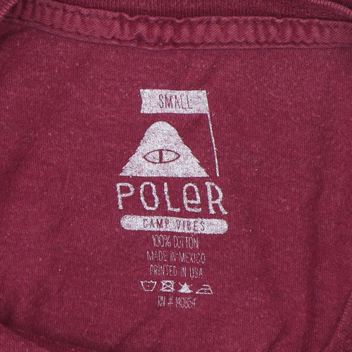 Poler Unisex Red T-Shirt, Size S, Casual, Crew Neck