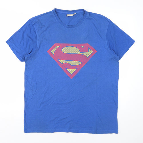 Superman Men's Blue Graphic Print T-Shirt XL, Cotton, Crew Neck