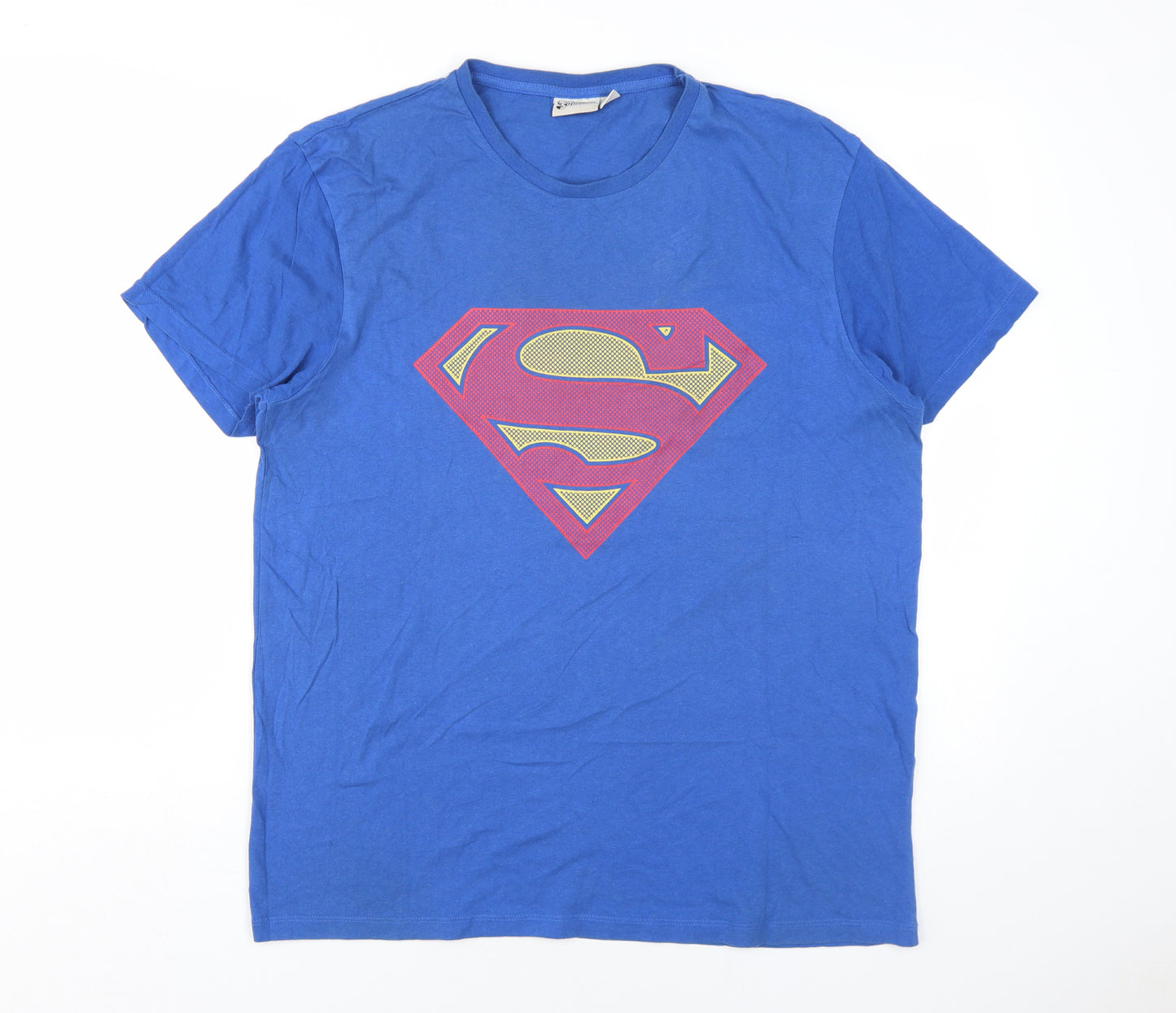 Superman Men's Blue Graphic Print T-Shirt XL, Cotton, Crew Neck