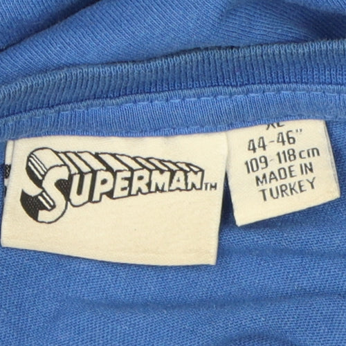 Superman Men's Blue Graphic Print T-Shirt XL, Cotton, Crew Neck