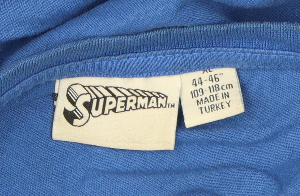 Superman Men's Blue Graphic Print T-Shirt XL, Cotton, Crew Neck