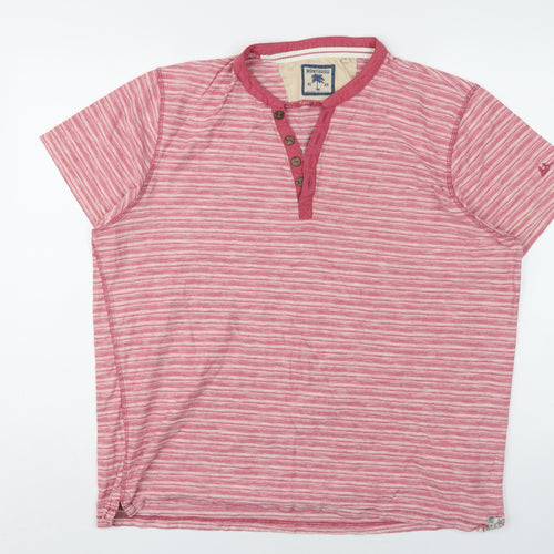 Mantaray Men's Red Striped Henley T-Shirt L