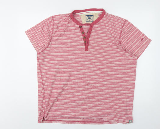 Mantaray Men's Red Striped Henley T-Shirt L