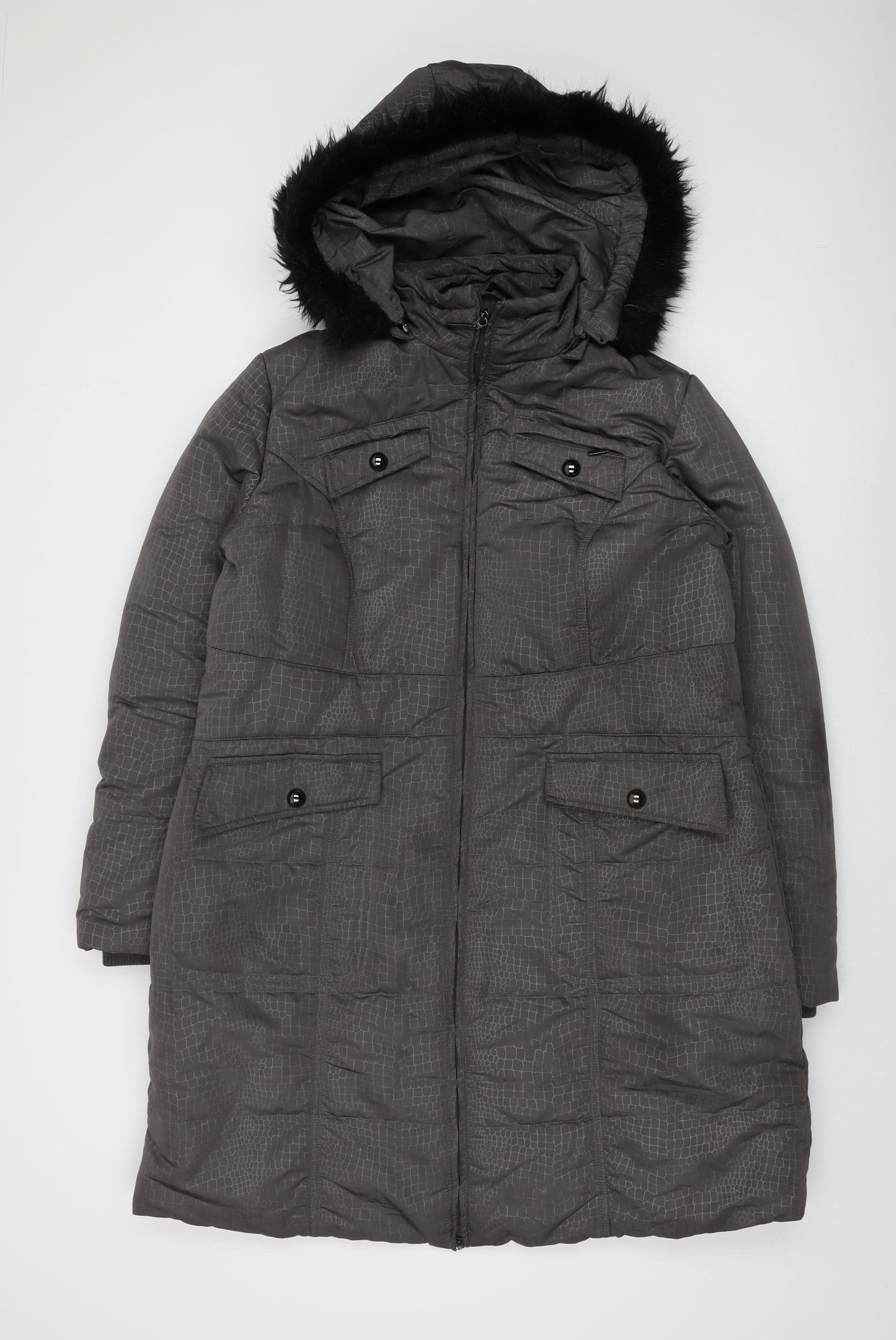 Savoir Women's Grey Long Puffer Hooded Coat Size 18