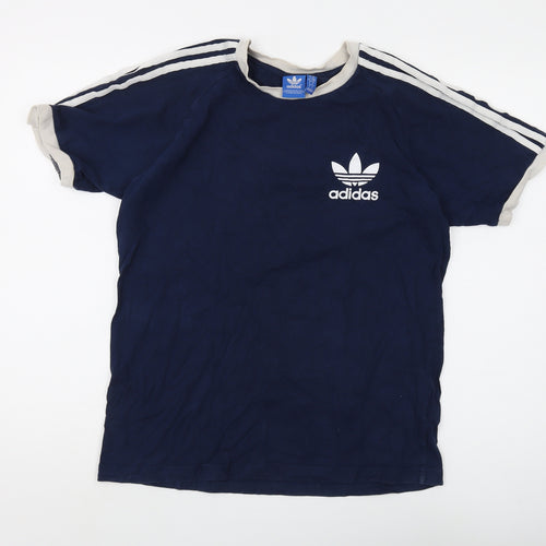 Adidas Men's Blue Cotton Logo T-Shirt Size L