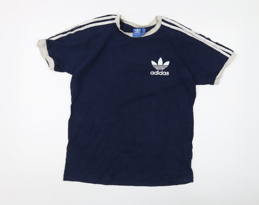 Adidas Men's Blue Cotton Logo T-Shirt Size L