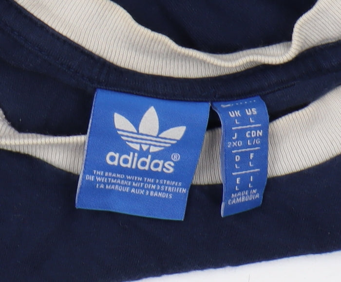 Adidas Men's Blue Cotton Logo T-Shirt Size L