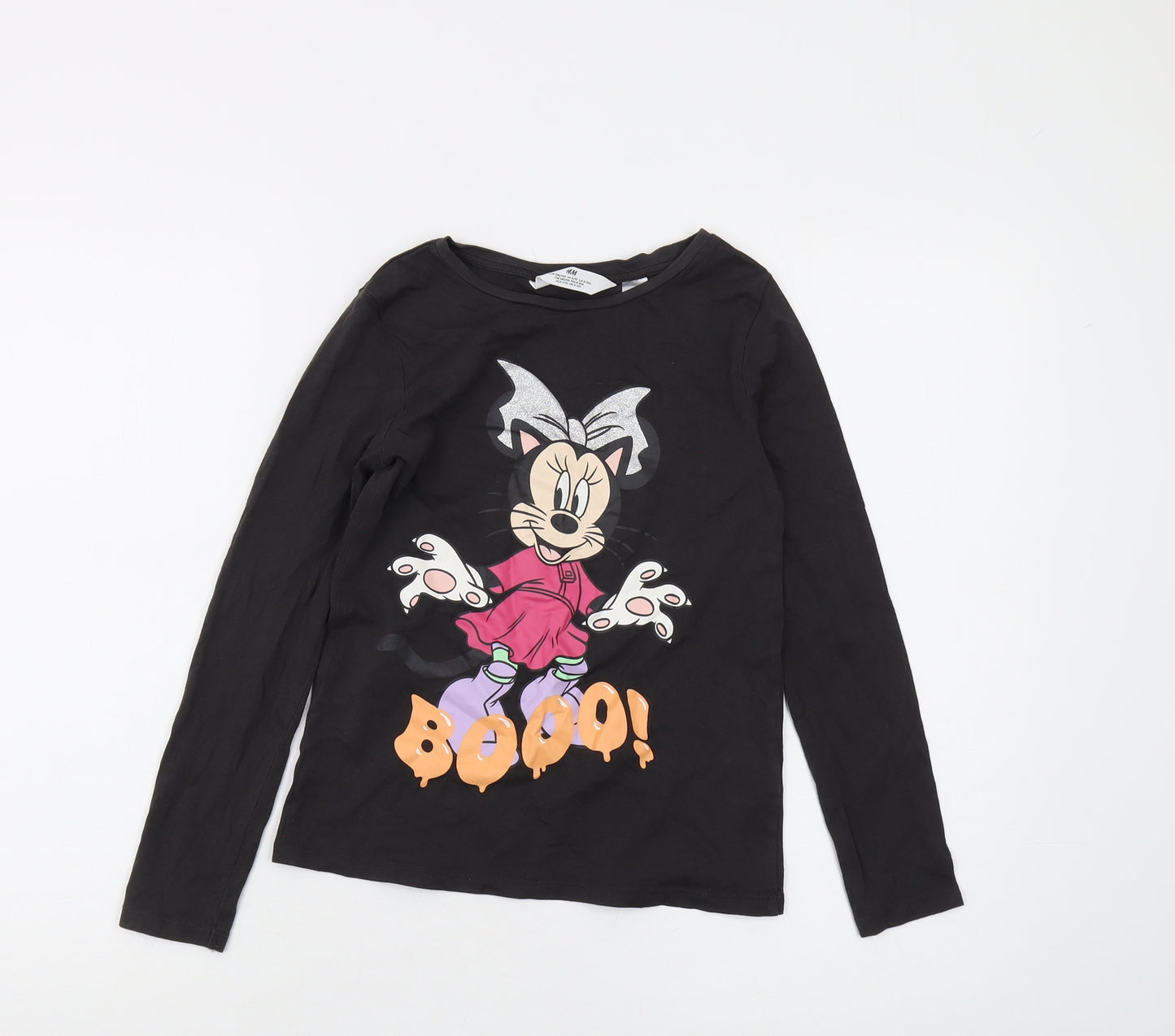 H&M Girls Black Long Sleeve Minnie Mouse Top 9-10 Years