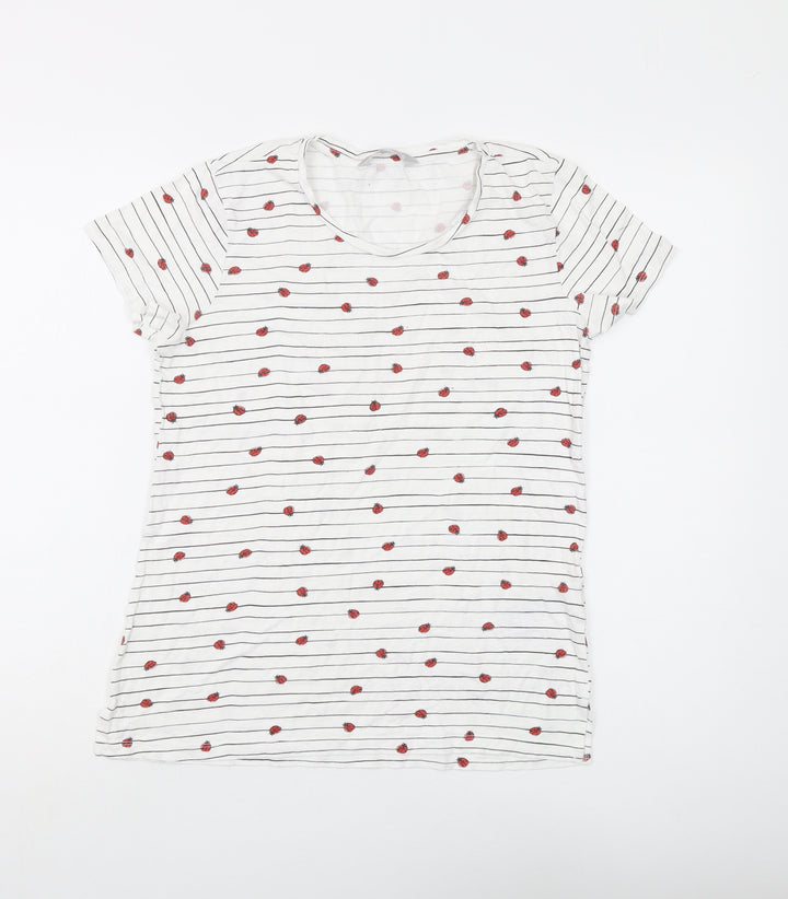 Red Herring Women's White Striped T-Shirt, Size 8