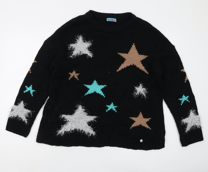 Ruga Women's Black Stars Pullover Jumper, M