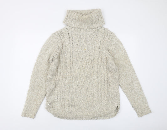 Joules Women's Beige Cable-Knit Roll Neck Jumper Size 10