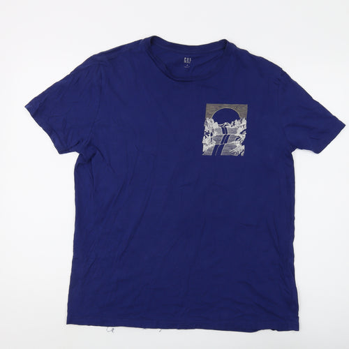 GAP Men's Blue Graphic T-Shirt, Medium, Crew Neck Design