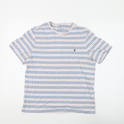 Farah Men's Blue Striped Crew Neck Cotton T-Shirt