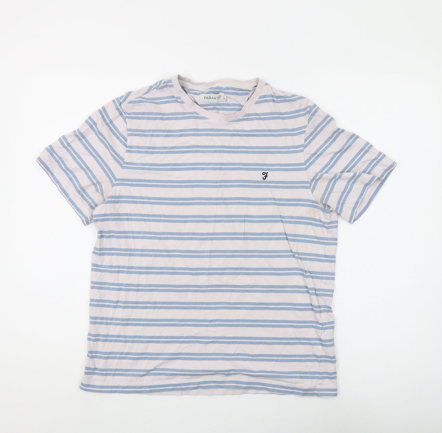 Farah Men's Blue Striped Crew Neck Cotton T-Shirt