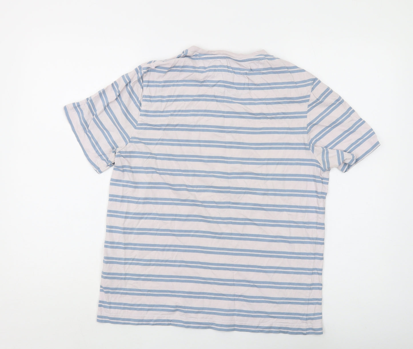 Farah Men's Blue Striped Crew Neck Cotton T-Shirt