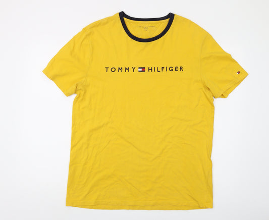 Tommy Hilfiger Men's Yellow Logo T-Shirt L