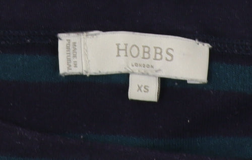 Hobbs Women's Blue Striped T-Shirt, XS, Boat Neck