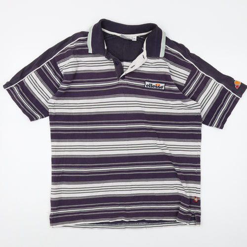 Ellesse Men's Purple Striped Polo Shirt, Medium