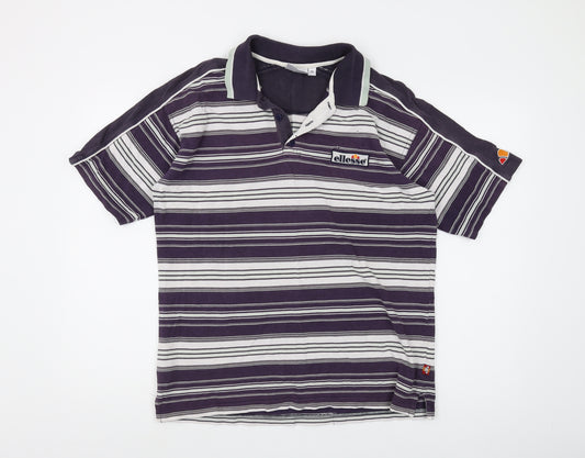 Ellesse Men's Purple Striped Polo Shirt, Medium