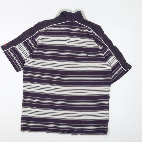 Ellesse Men's Purple Striped Polo Shirt, Medium