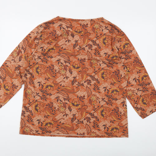 Isle Women's Orange Floral Basic Top Size L 3/4 Sleeve