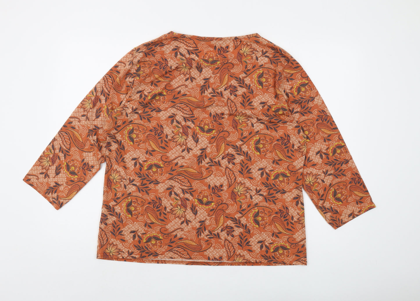 Isle Women's Orange Floral Basic Top Size L 3/4 Sleeve