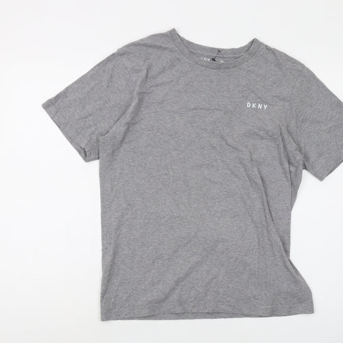 DKNY Grey Men's T-Shirt - Medium, Cotton, Logo Accent