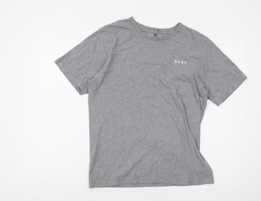 DKNY Grey Men's T-Shirt - Medium, Cotton, Logo Accent