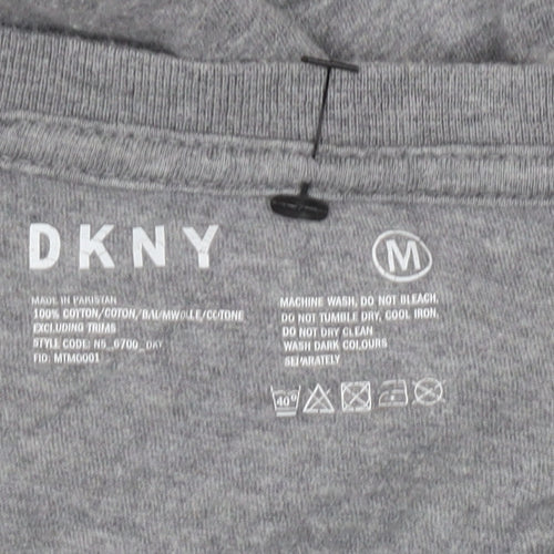 DKNY Grey Men's T-Shirt - Medium, Cotton, Logo Accent