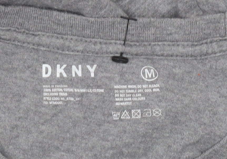 DKNY Grey Men's T-Shirt - Medium, Cotton, Logo Accent