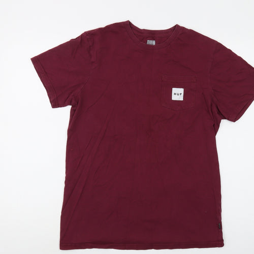 HUF Men's Red Crew Neck T-Shirt, Medium