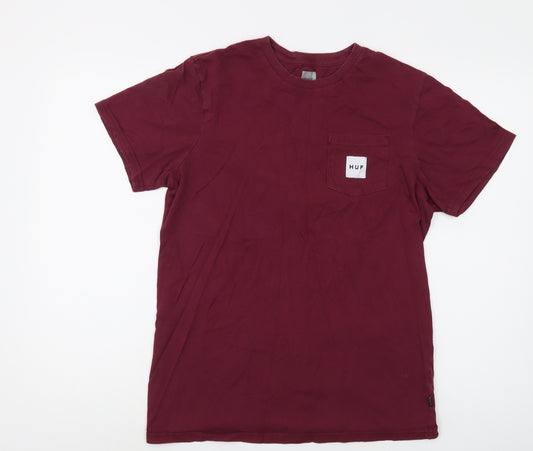 HUF Men's Red Crew Neck T-Shirt, Medium