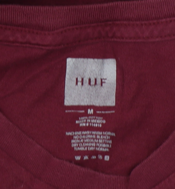 HUF Men's Red Crew Neck T-Shirt, Medium